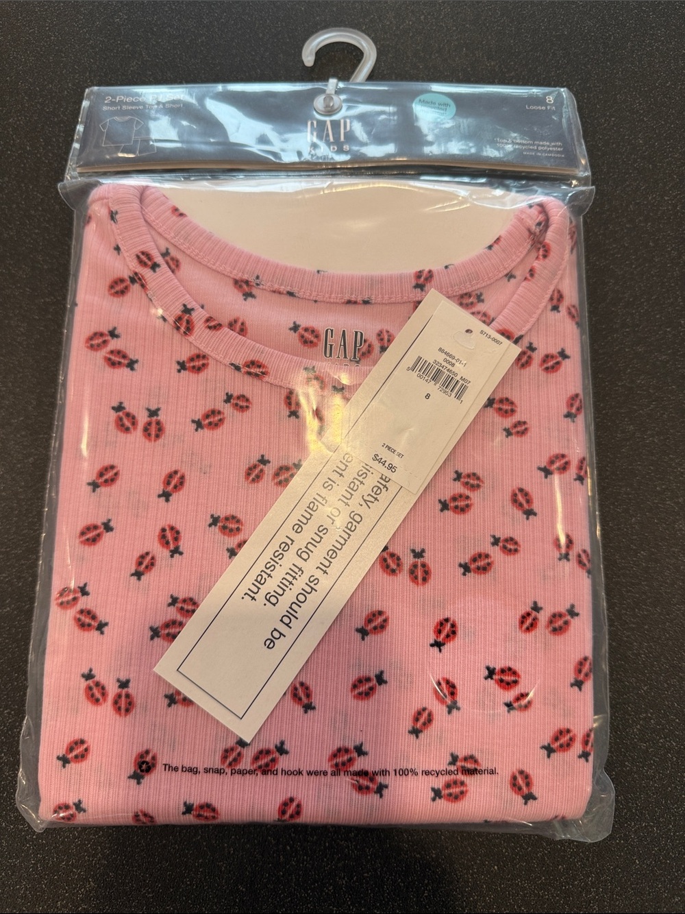 NWT GAP Girls Short Sleeve/Shorts Pink Ladybug Ribbed Pajama Set